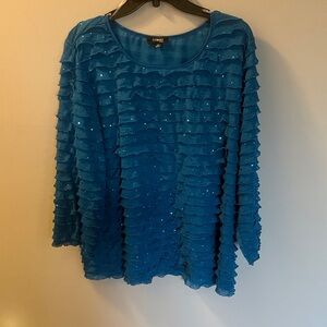 Elementz Teal Layered Ruffle Long-Sleeve Top with Sparkle